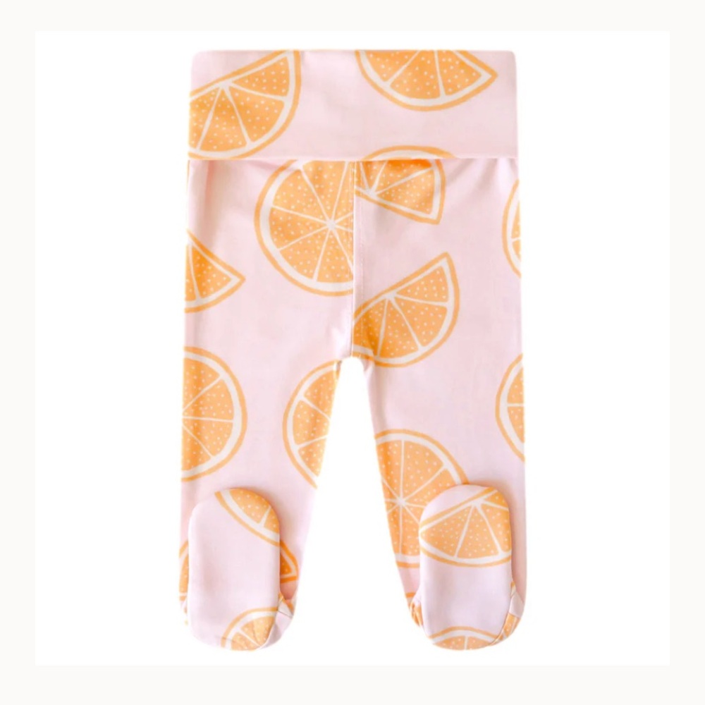 copper pearl | footed baby pants (set of 2: citrus orange + goose print)